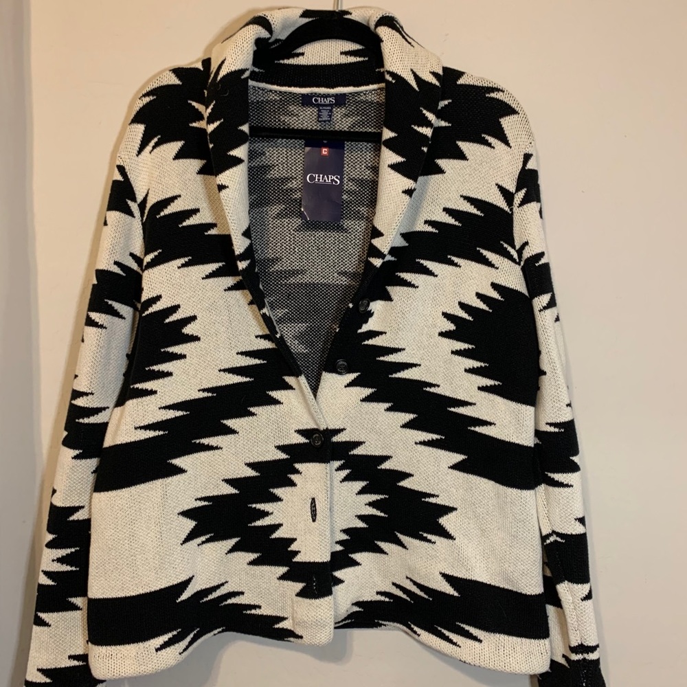 Chaps Tribal/Aztec Shawl Collar Sweater